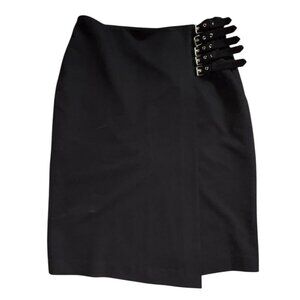 Worthington Womens Midi Skirt W/ Buckle Accents-Black-Size 14-GUC
